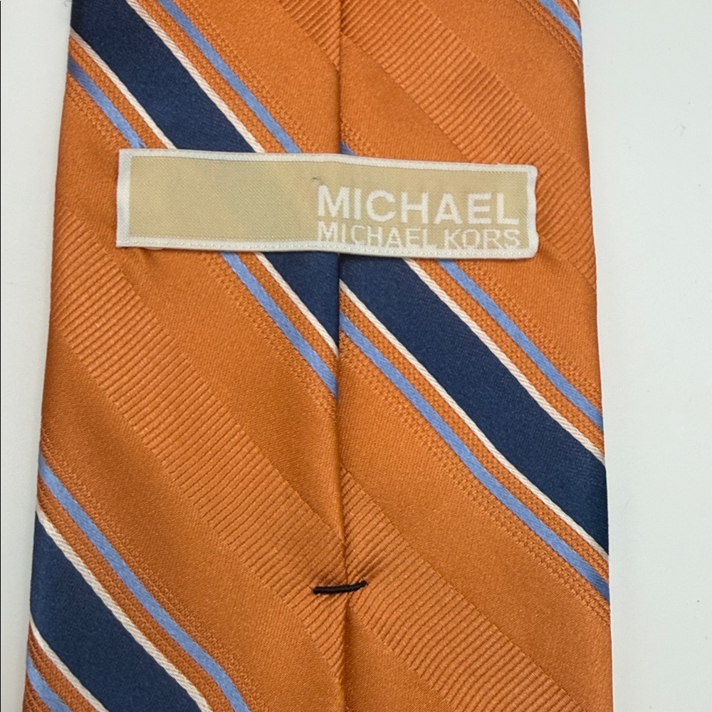 Michael Kors Men's Orange & Blue Striped Tie 100% silk - Picture 2 of 4